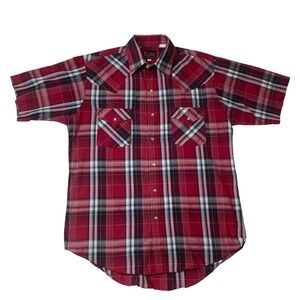 Plains Western‎ Wear Mens Medium Plaid Short Sleeve Western Shirt